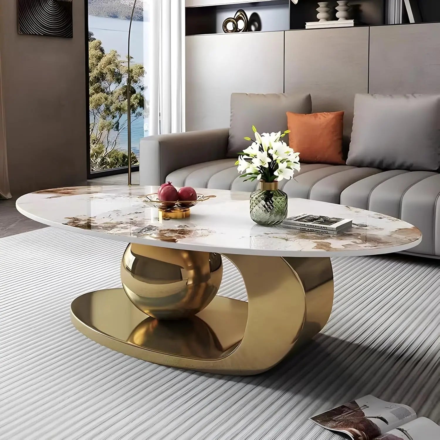 Marble Coffee Table w/Gold Base
