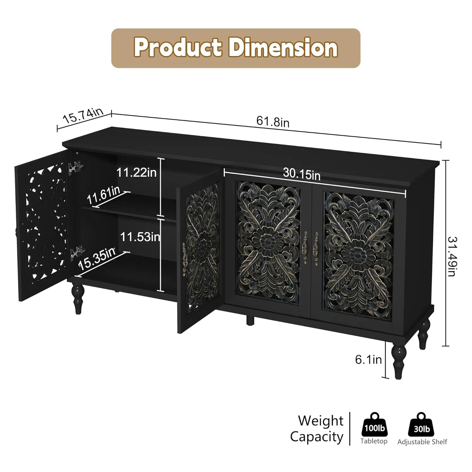 Hollow Carved Wood Accent Cabinet