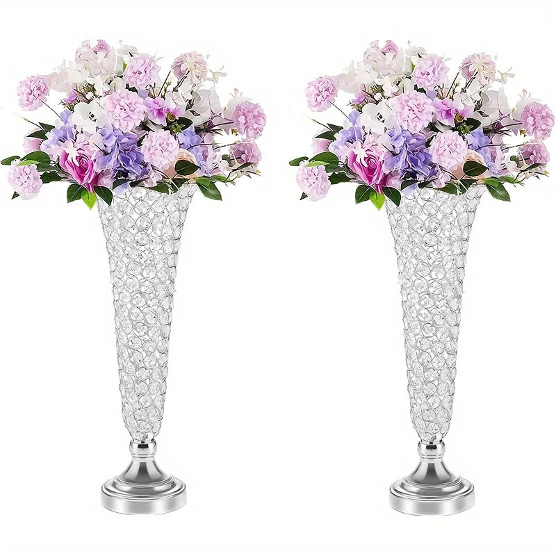 2 Crystal Vases, 20 Inches High