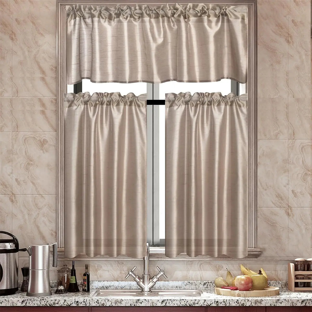 3 Pc Gold Rod Pocket Sheer Curtains
