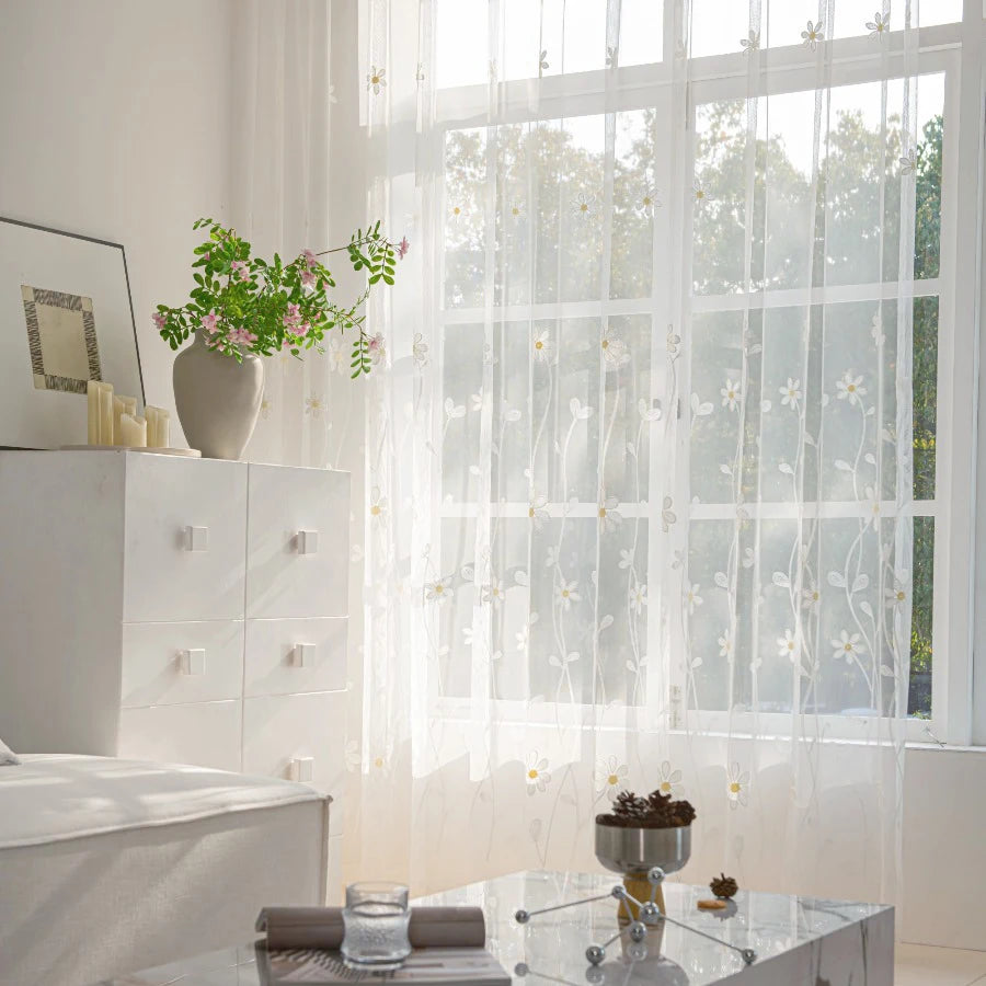 2PC Embroider Flower Curtains