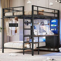 Metal Loft Bed with Desk Led Lights