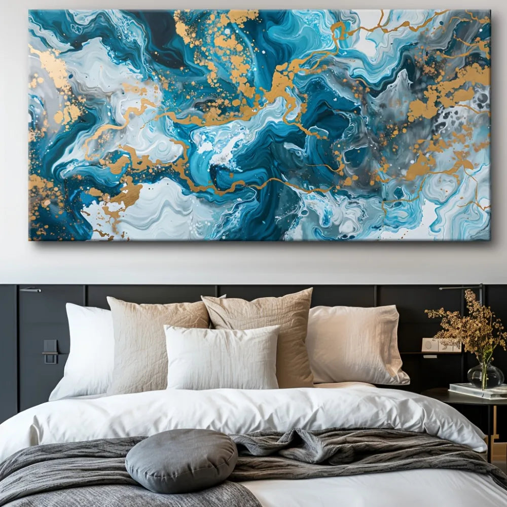 Blue abstract art canvas painting,