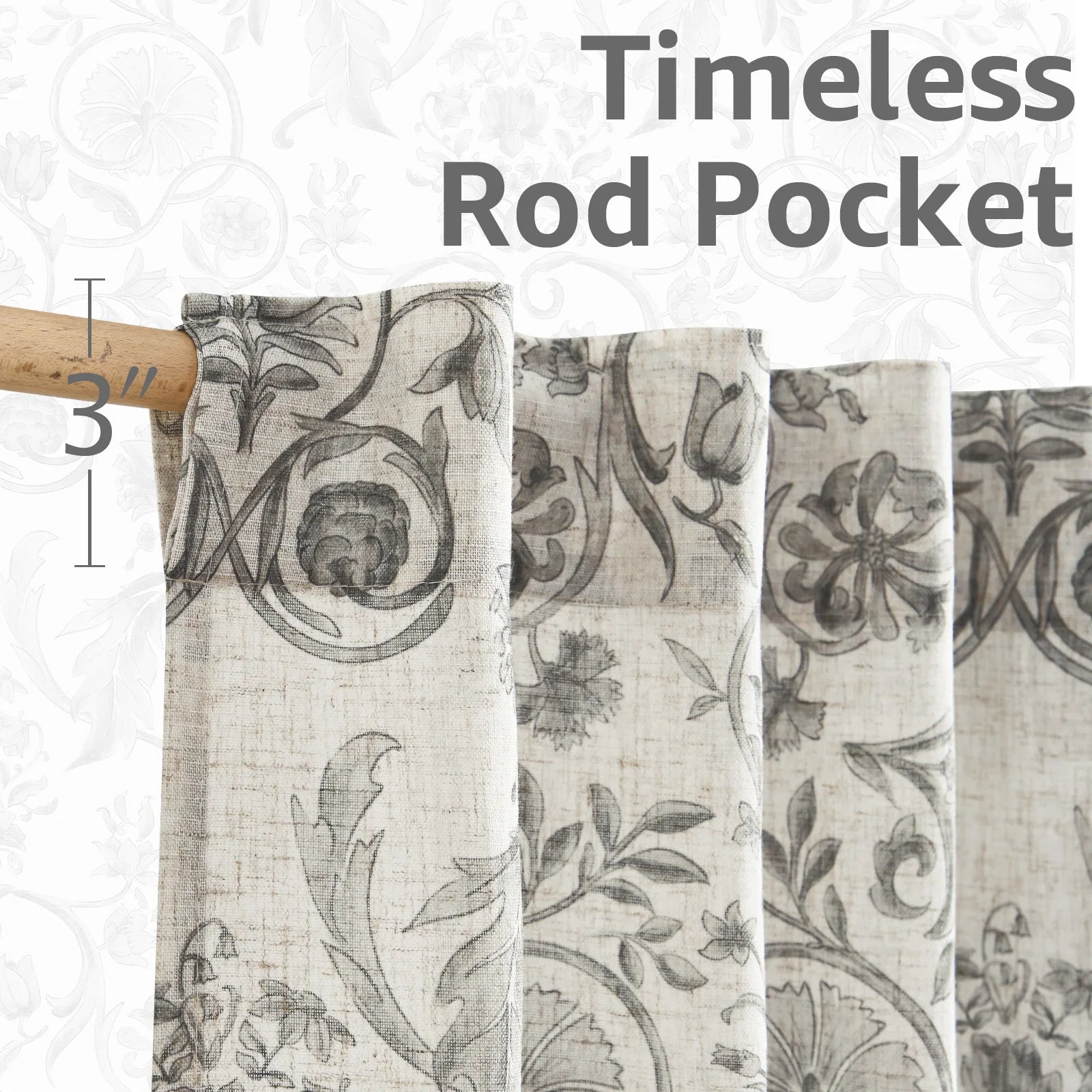 Linen Floral Curtain Set for Kitchen