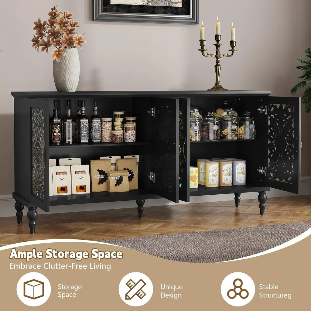 Hollow Carved Wood Accent Cabinet