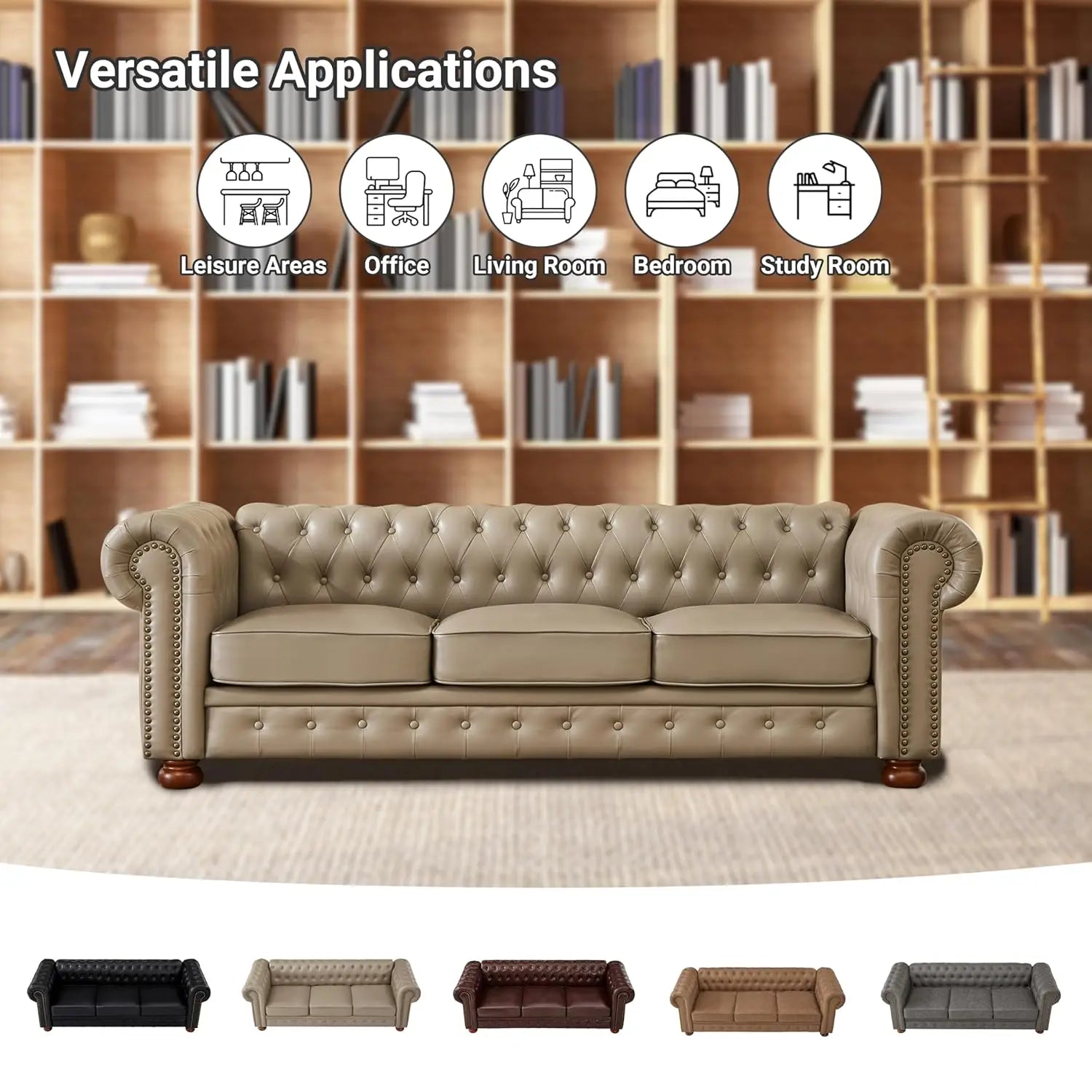 Leather Sofa with Nail head Trim