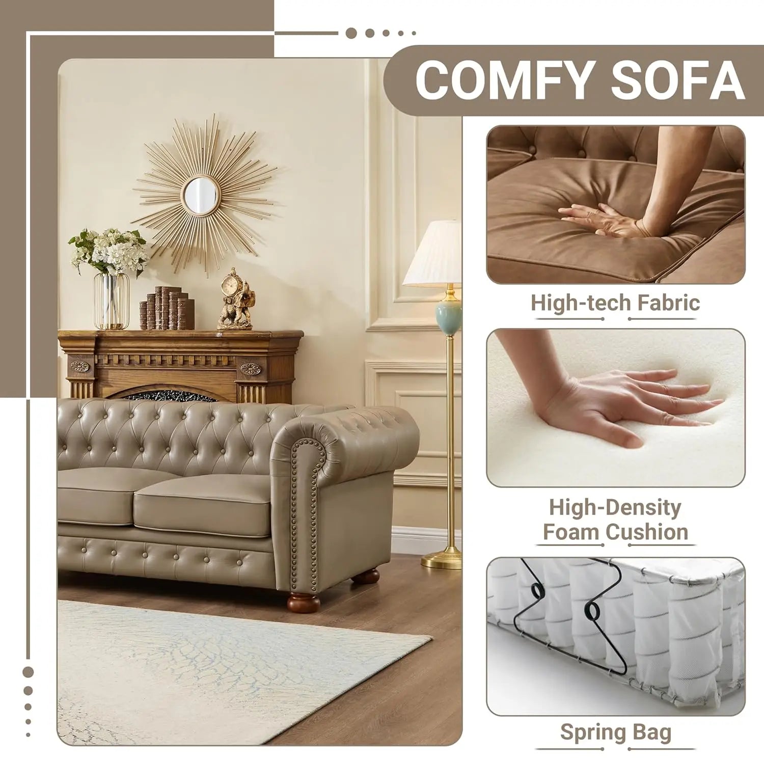 Leather Sofa with Nail head Trim
