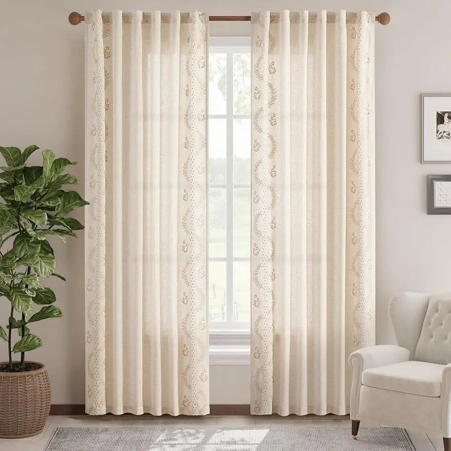 Linen Floral Curtains 84 Inch Length