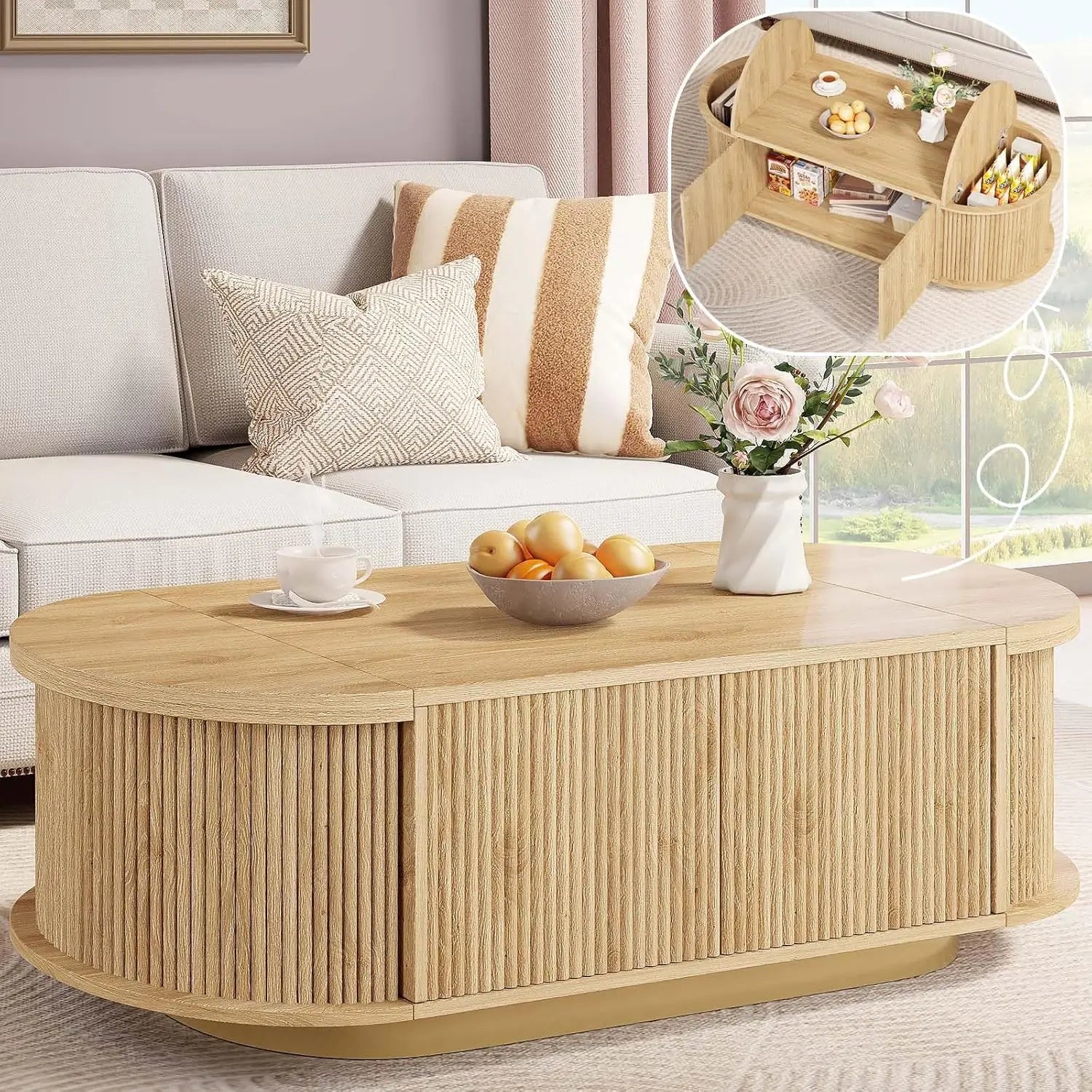 Oval Coffee Table with Storage