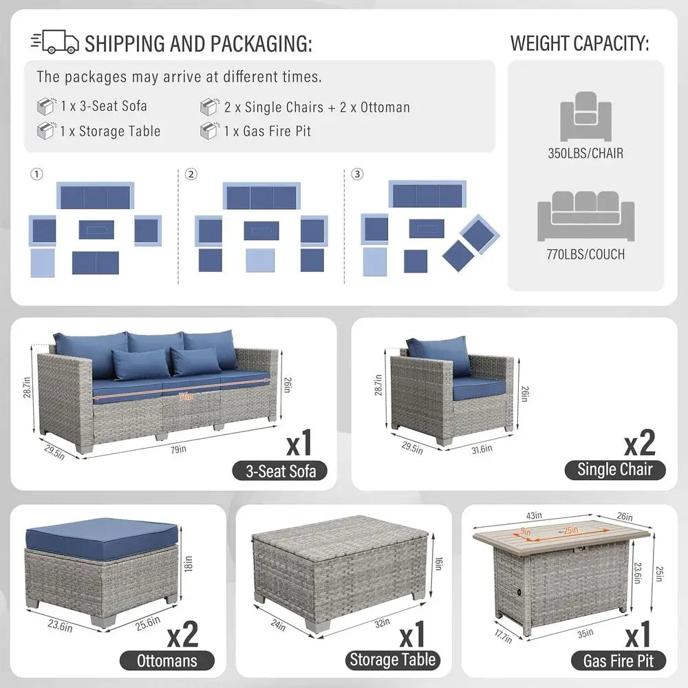6-Pc Outdoor Sectional Sofa