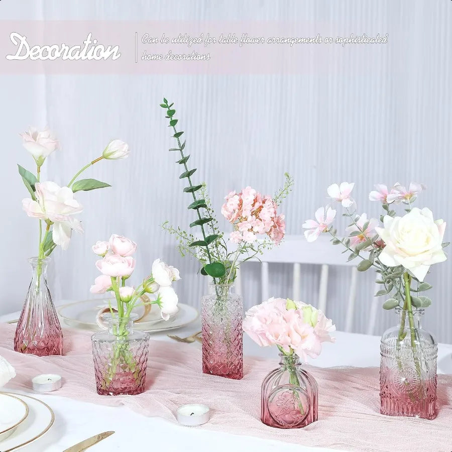 Pink Glass Bud Vase Set of 5