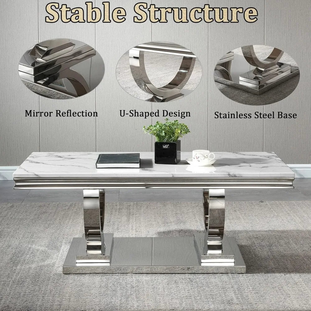 Table with Silver Mirrored Finish U-Shape