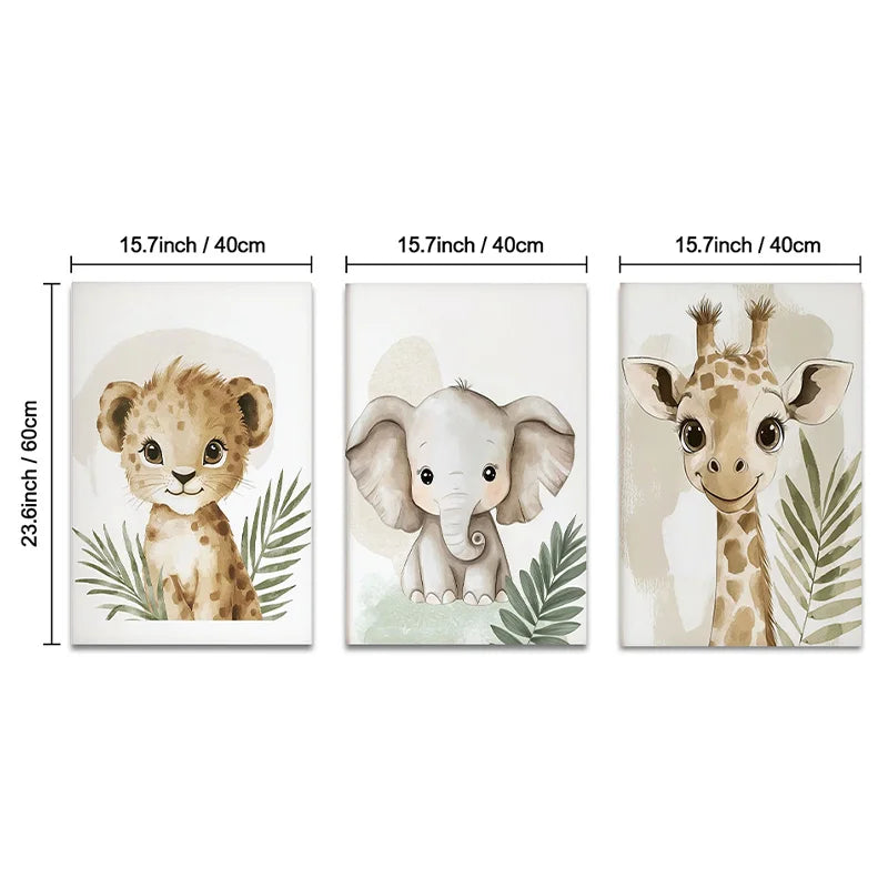 3pcs Jungle Animal Wall Art
