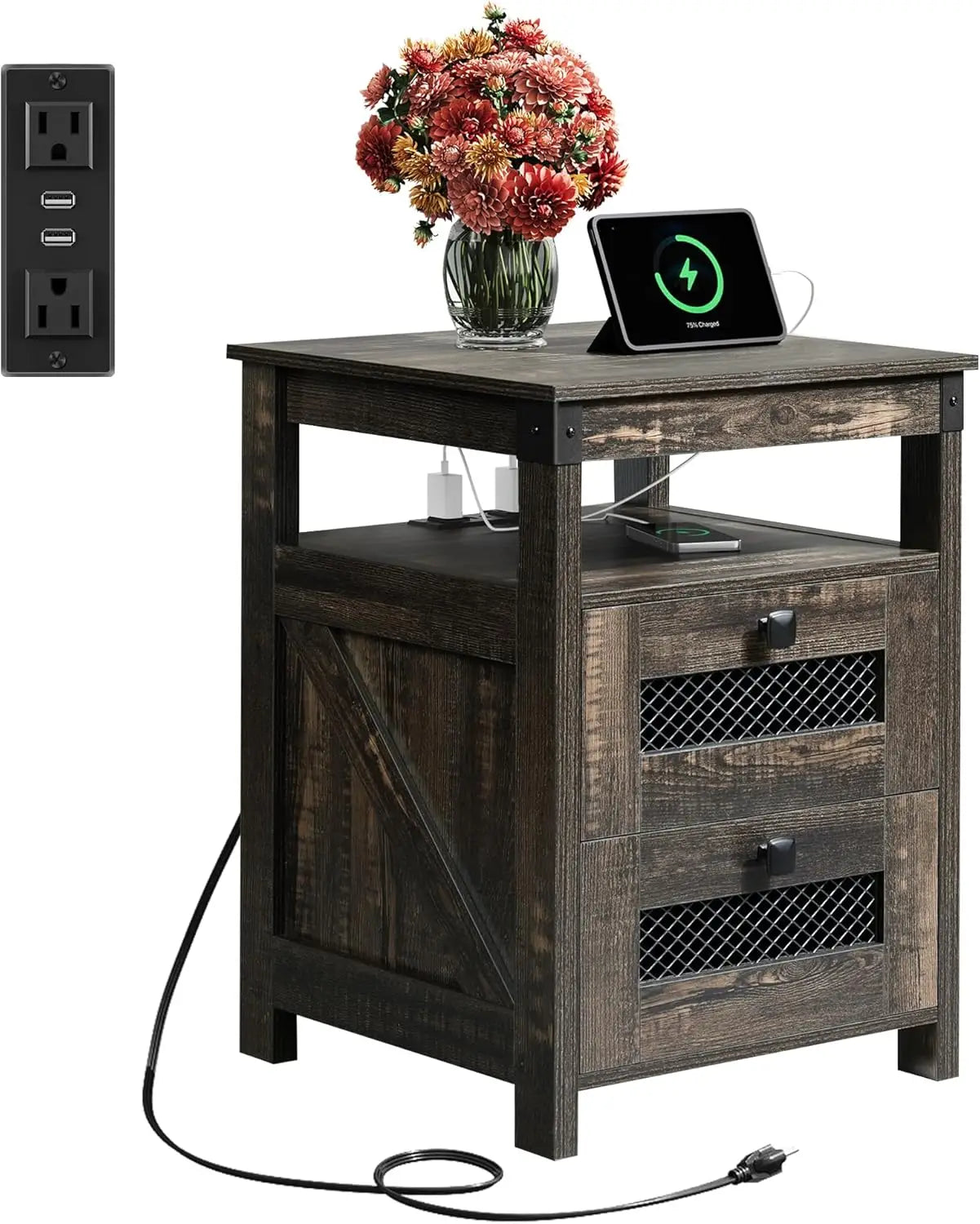 Side Table with Charging Station