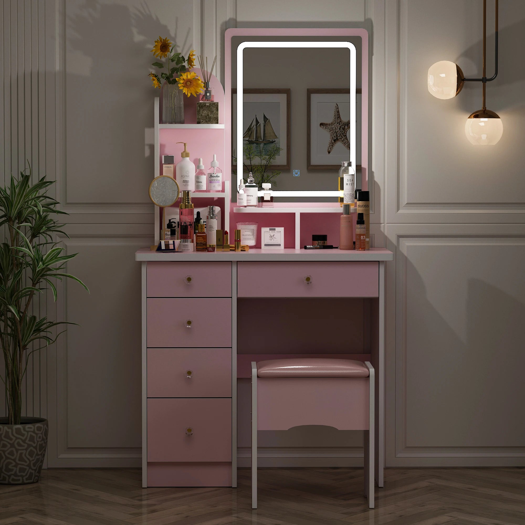 Makeup Vanity w/Lighted Mirror