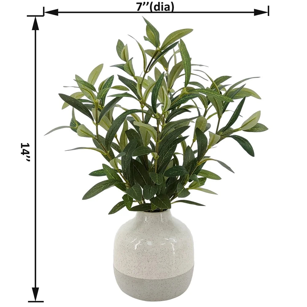 Artificial Olive Plant in Two-Tone Vase