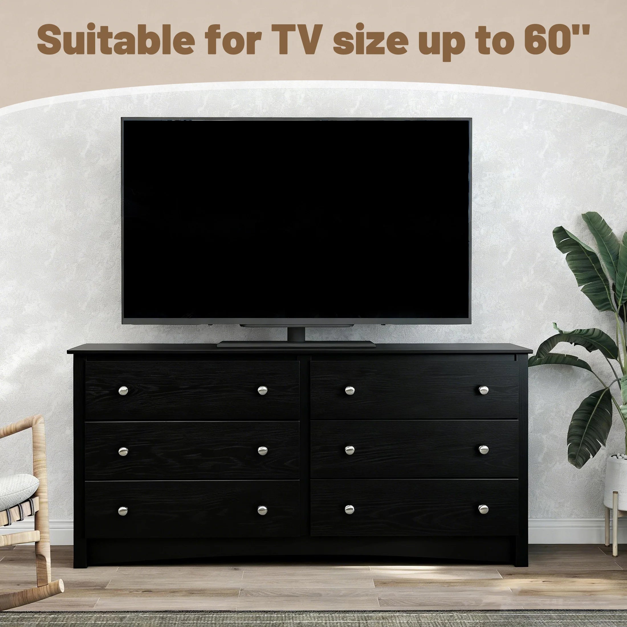 Wood 6 Dresser Drawers Cabinet