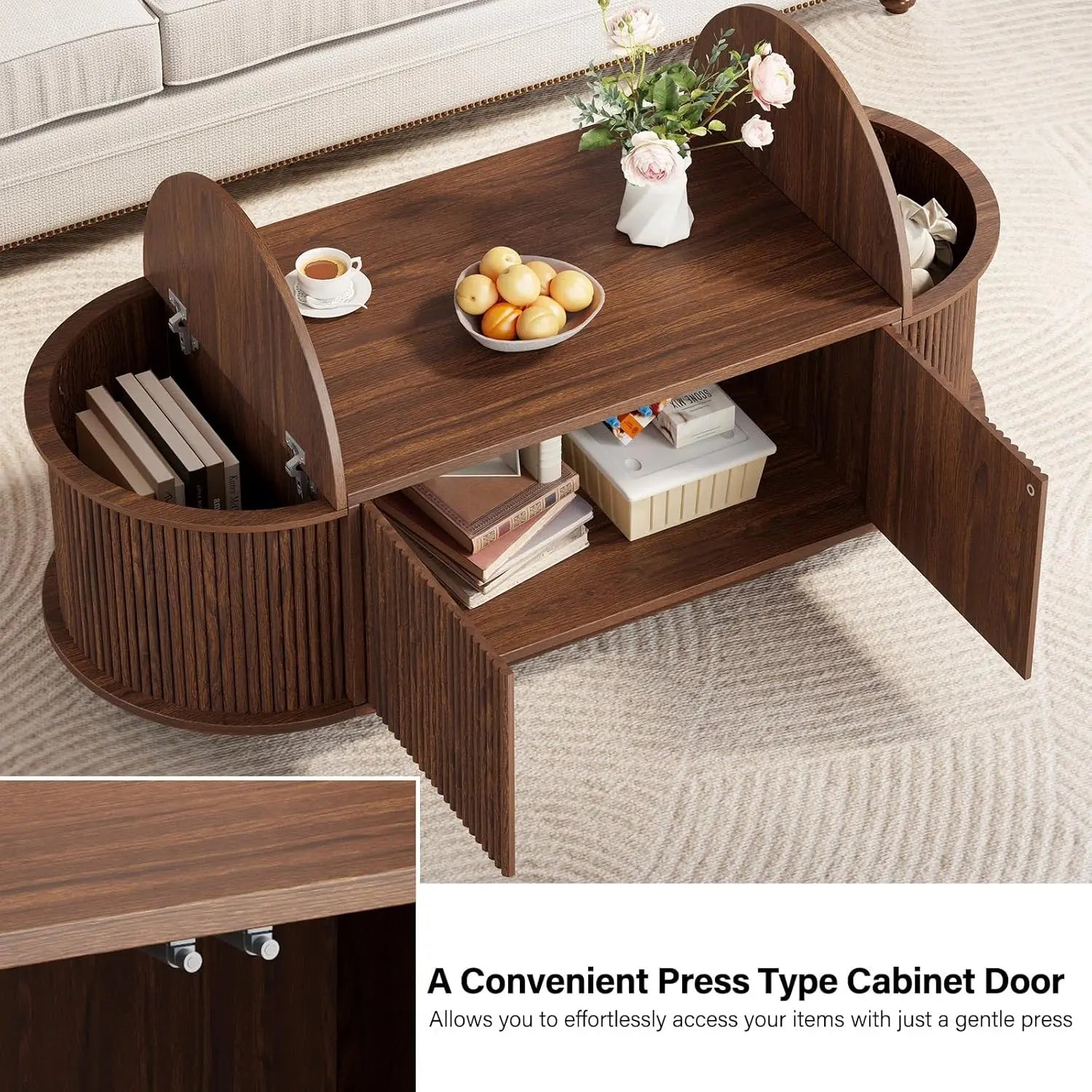 Oval Coffee Table with Storage