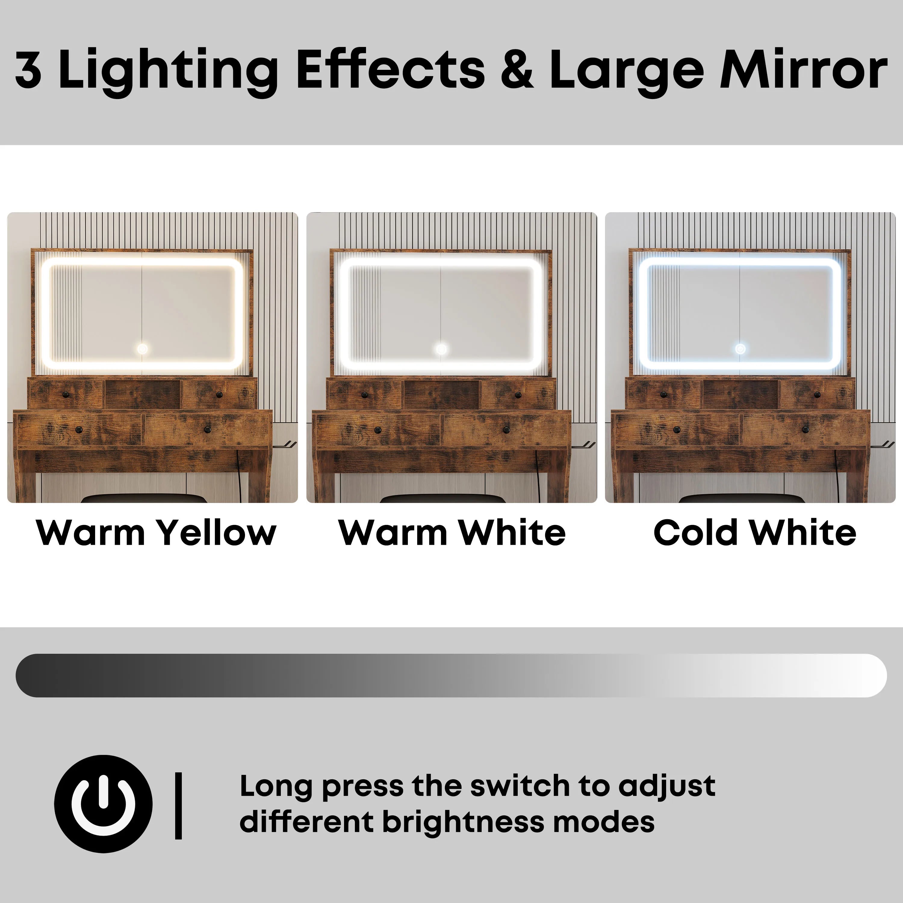 Vanity Desk with LED Lighted Mirror