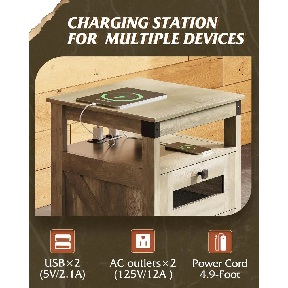 Side Table with Charging Station