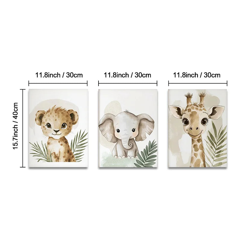 3pcs Jungle Animal Wall Art