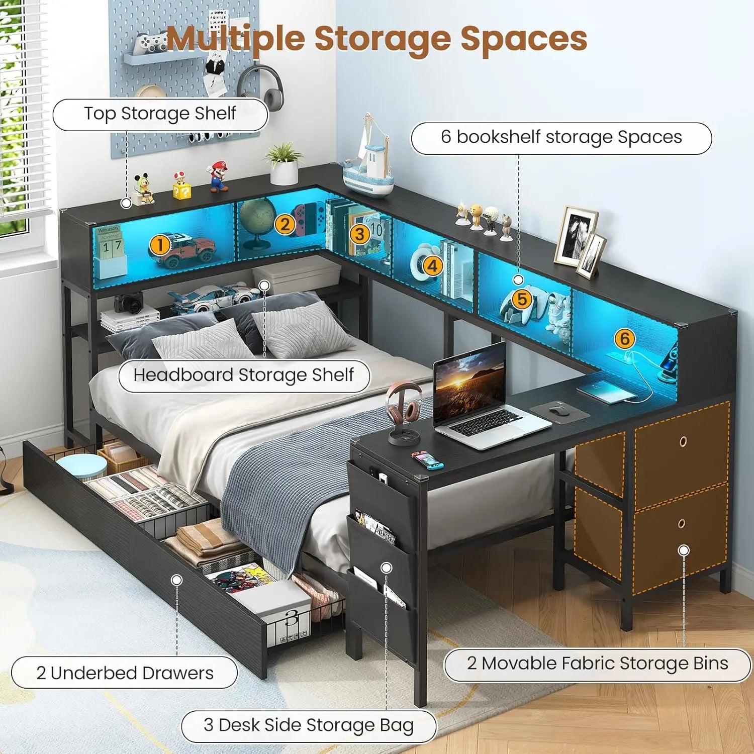 Twin Corner Bed with Desk