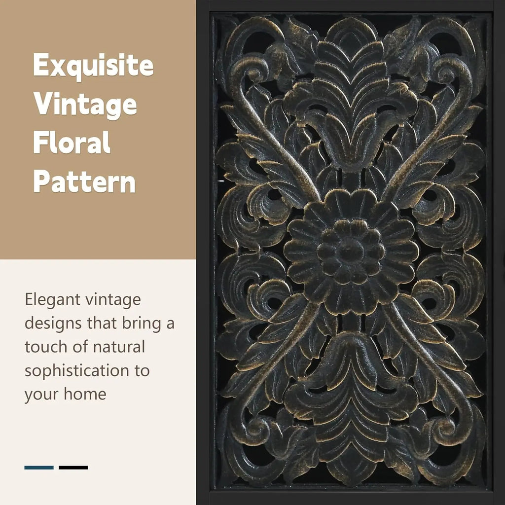 Hollow Carved Wood Accent Cabinet
