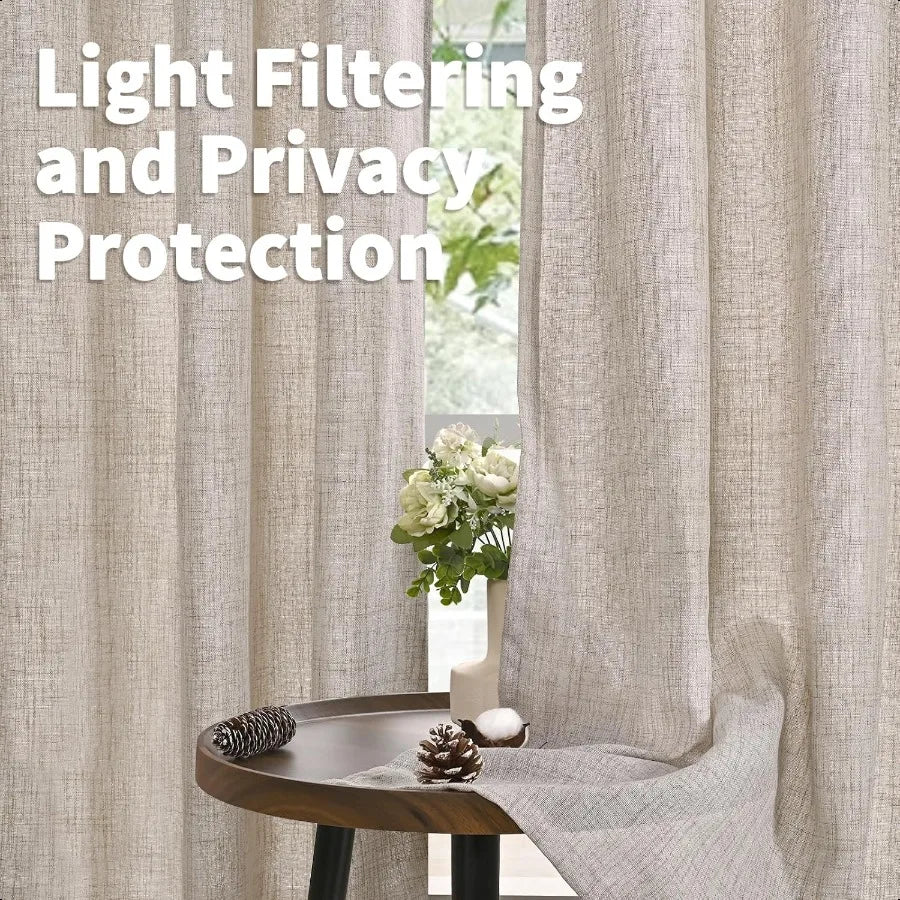 Linen Semi Sheer Curtains 2 Panels