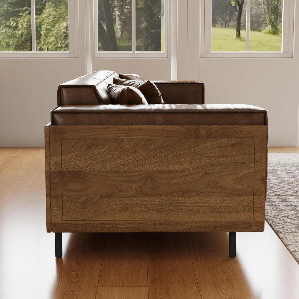 Leather Sofa w/Wood on Sides