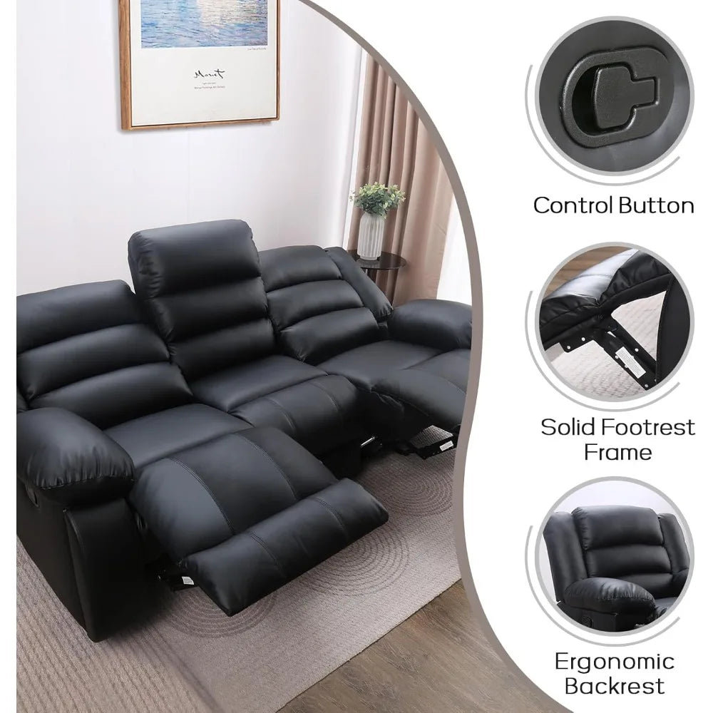 Reclining Sofa 3 Seats w/Cup Holders