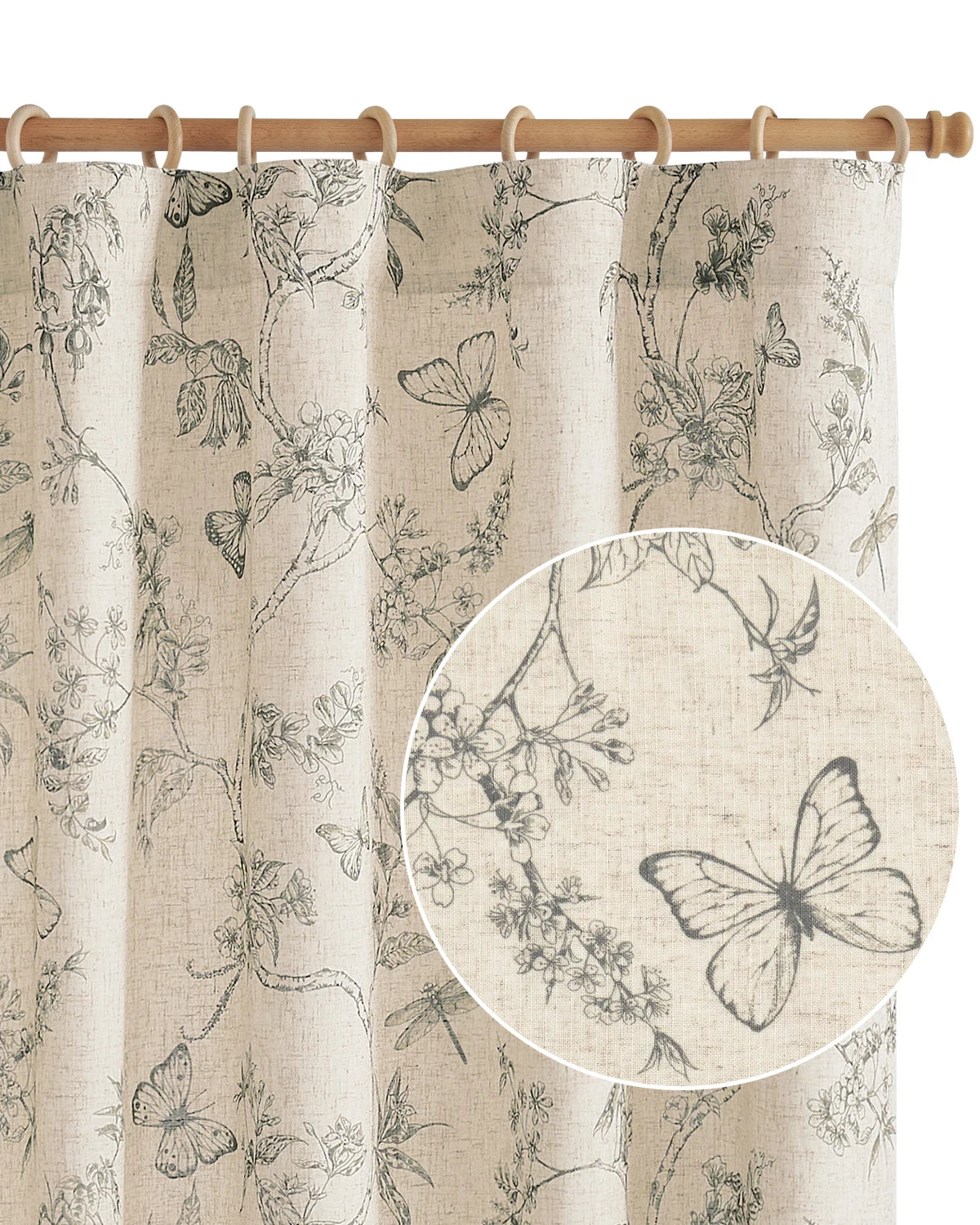 Linen Floral Curtain  2 Pc