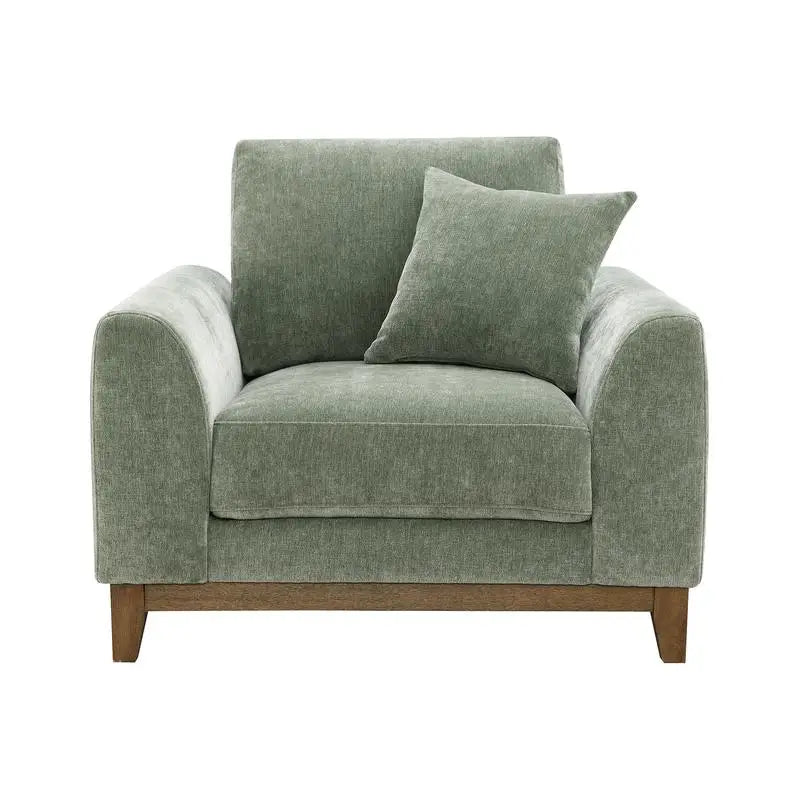 Olive Green Chair w/Throw Pillow