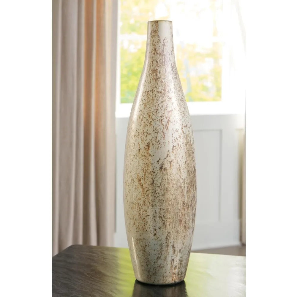 Tall Chrome Metallic Glass Vase -