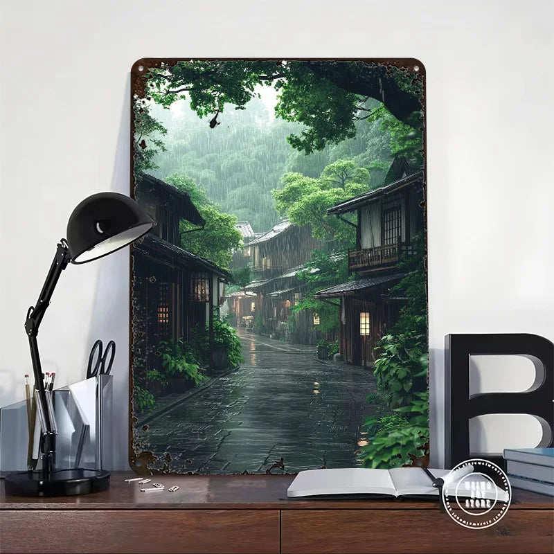 Rainy Street Metal Tin Sign