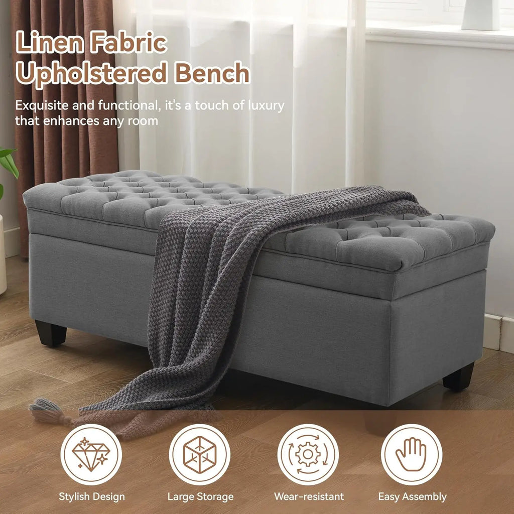 Fabric Storage Ottoman Bench