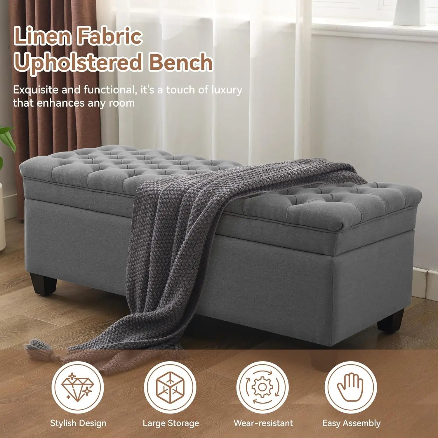 Fabric Storage Ottoman Bench