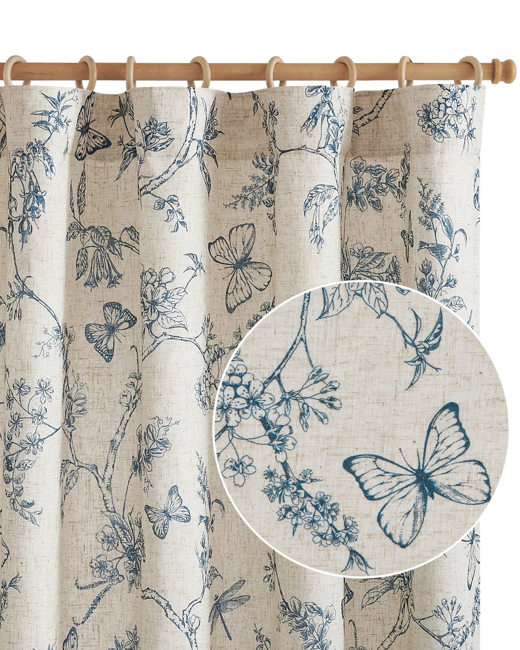 Linen Floral Curtain  2 Pc