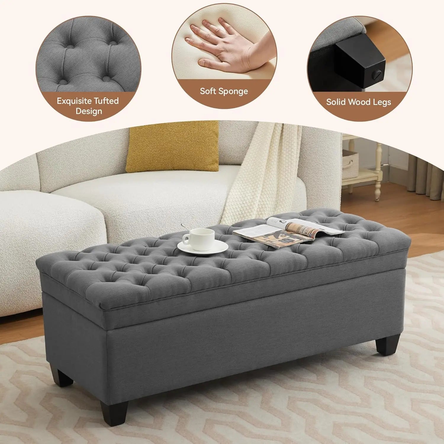 Fabric Storage Ottoman Bench