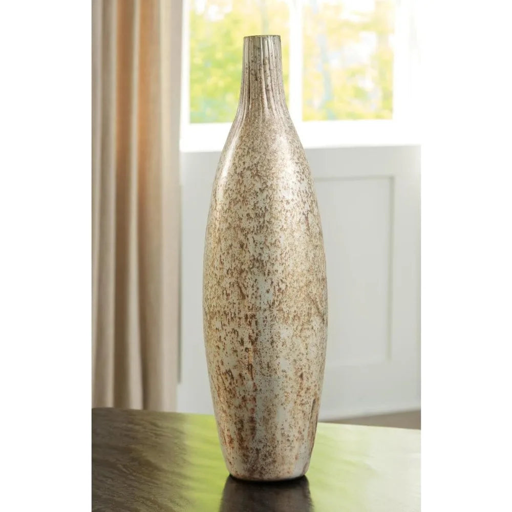 Tall Chrome Metallic Glass Vase -