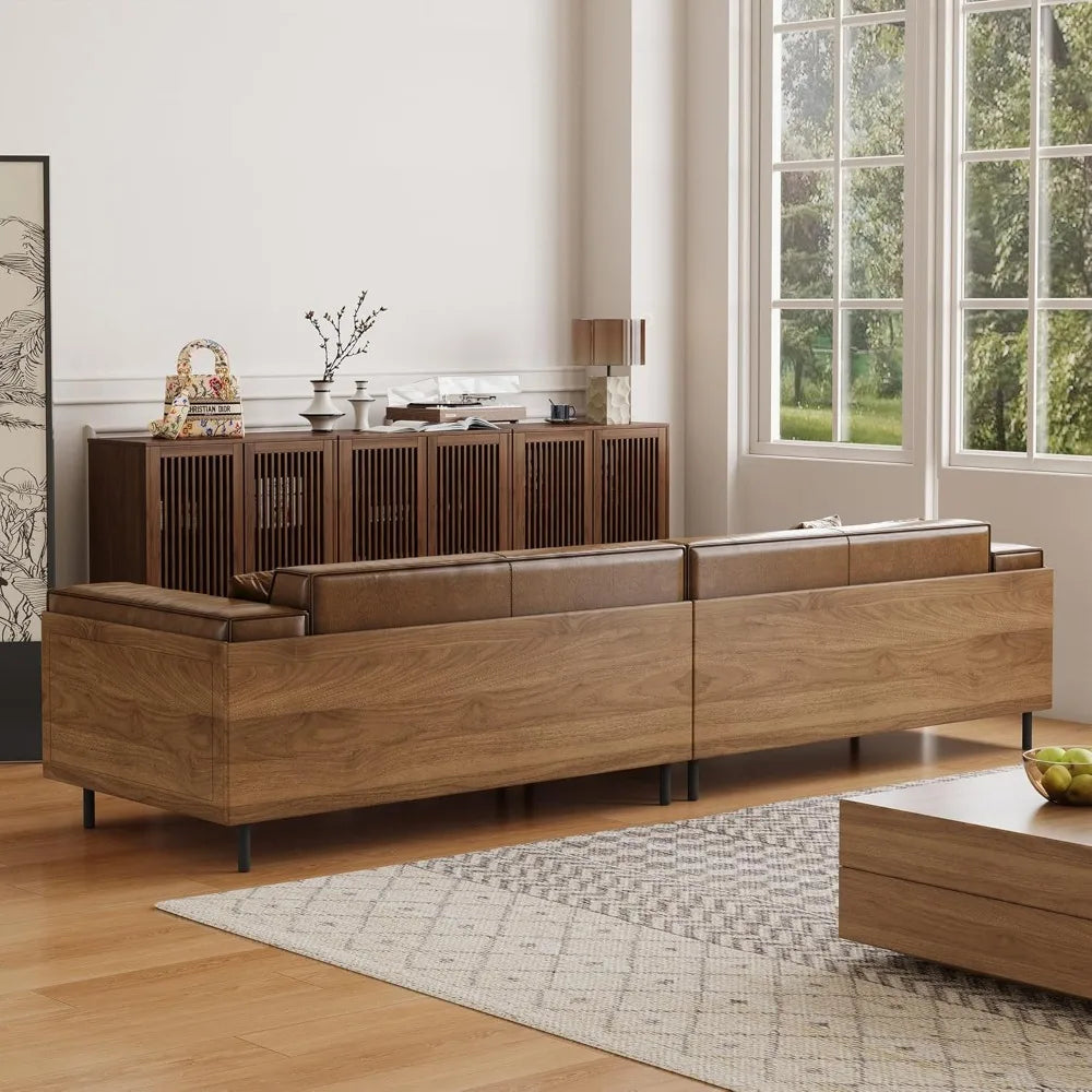 Leather Sofa w/Wood on Sides